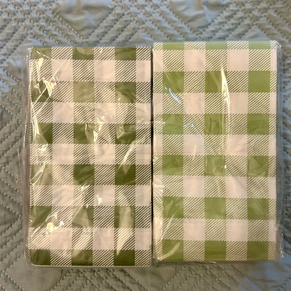 Green Gingham Ombré Napkins, 80 Count, NEW